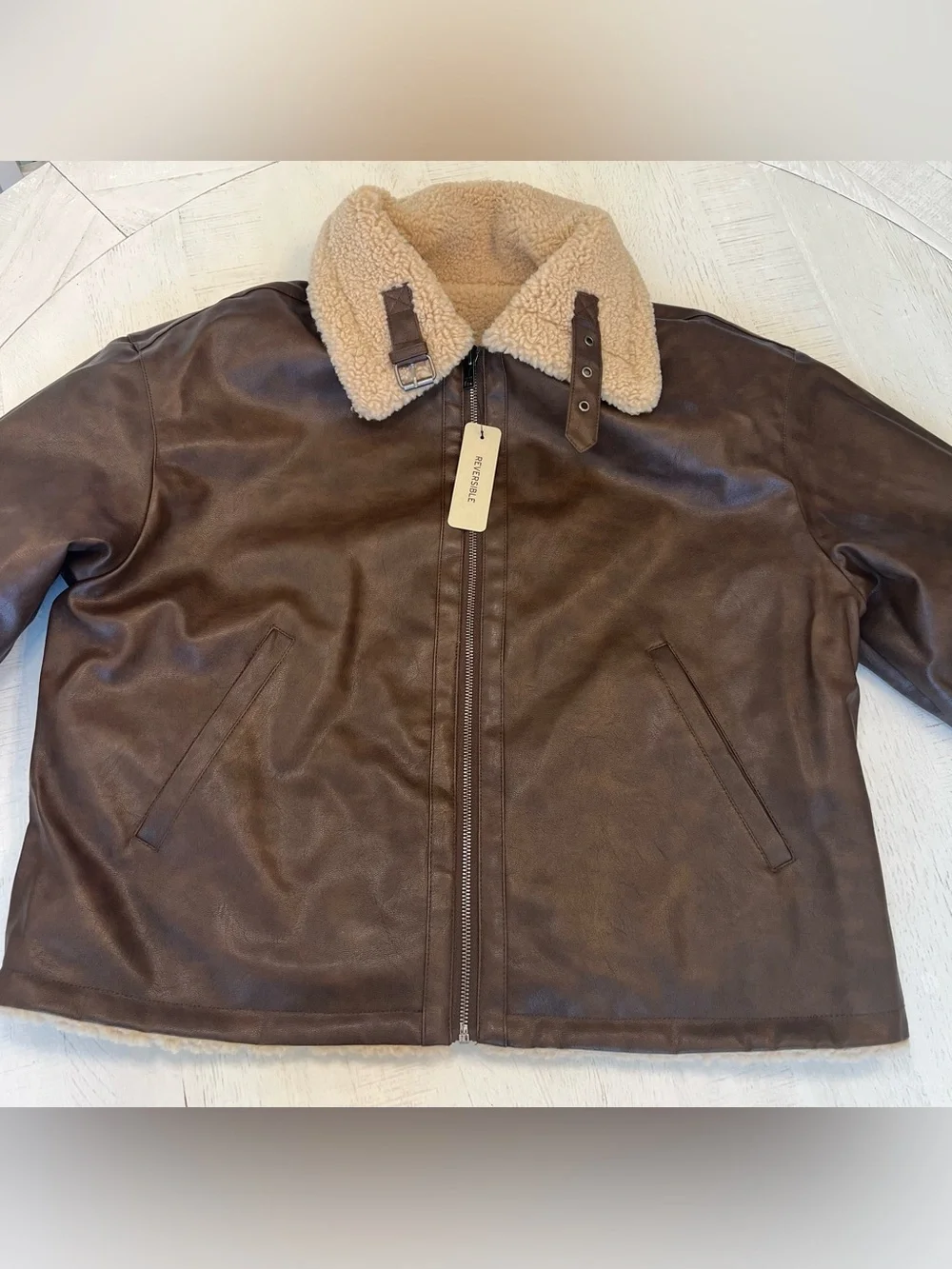 Levi's Tan Sherpa Bomber Jacket with Brown Trim - Picture 5 of 11